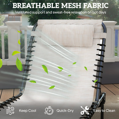 Outsunny Foldable Sun Lounger, Outdoor 4 Level Adjustable Backrest Reclining Chaise Chair, Steel Frame Recliner Chair for Camping, Hiking, Cream White