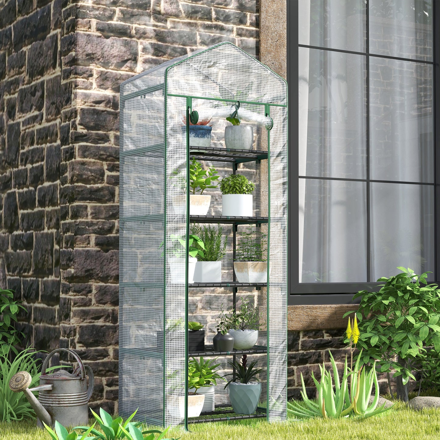 Mini szklarnia Outsunny 193 cm z pięcioma półkami – biała