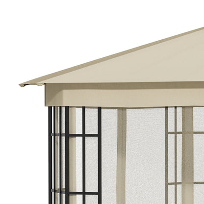 Outsunny 3.7 x 3(m) Patio Gazebo Canopy Garden Tent Shelter with 2 Tiers Roof and Mosquito Netting, Metal Frame, Beige