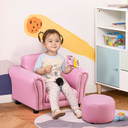 Toddler Chair Single Seater Kids Sofa Set Children Couch Seating Game Chair Seat Armchair w/ Free Footstool (Pink)