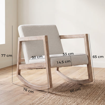 HOMCOM Rocking Chair, Upholstered Sofa Armchair with Cushion and Wood Base for Living Room and Bedroom, Cream White