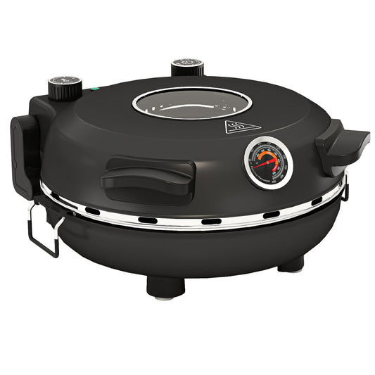 HOMCOM 1200W Pizza Oven, 12 Inch Electric Pizza Maker with Viewing Window, Dual Knob Temp & Timer Control, Overheat Protection, Black
