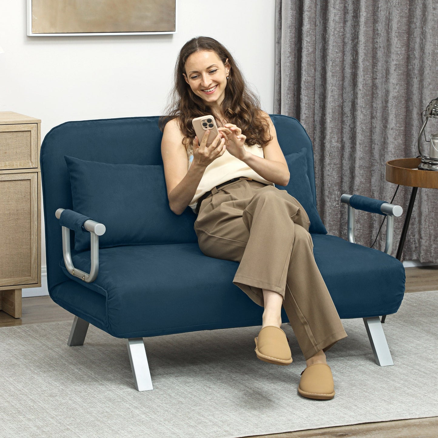 Sofa dwuosobowa HOMCOM Click-Clack z funkcją spania - granatowa