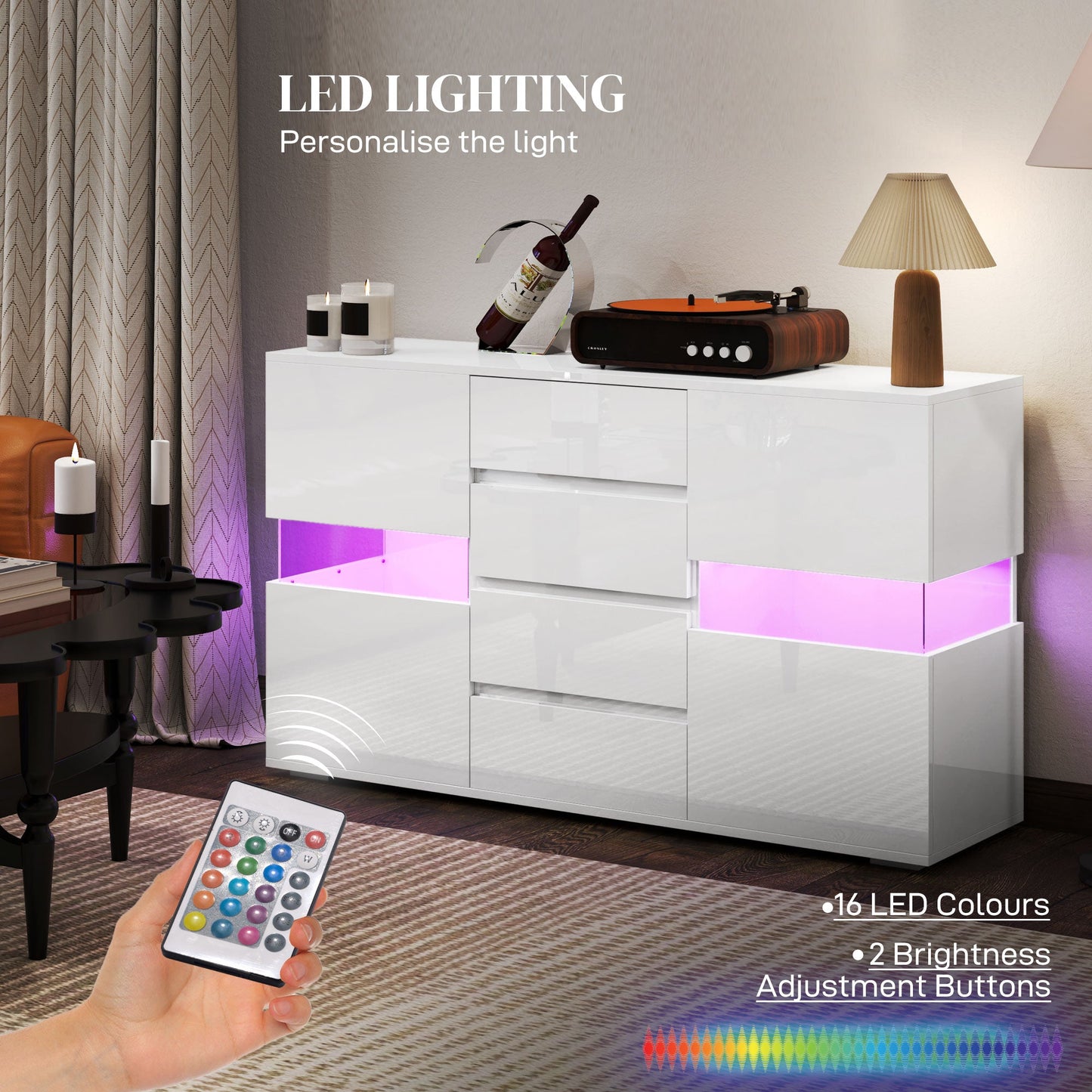 HOMCOM LED Light Sideboard - High Gloss White