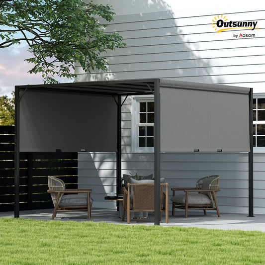 Outsunny 3 X 3 metry pergola z rozsuwanym dachem, altana ogrodowa z regulowanym daszkiem przeciwsłonecznym i stalową ramą, antracyt