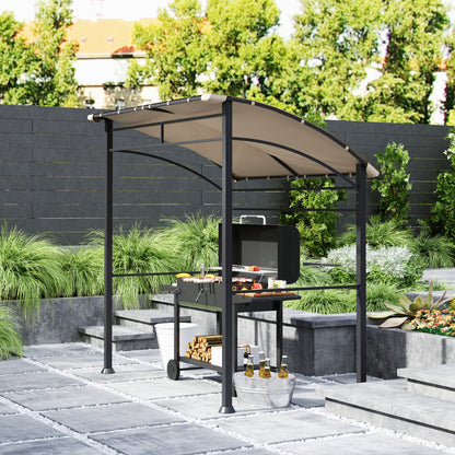 Outsunny 2,2 x 1,5 m Namiot ogrodowy z grillem BBQ, metalową ramą, zakrzywionym baldachimem i 10 haczykami, osłona przeciwsłoneczna na zewnątrz, khaki