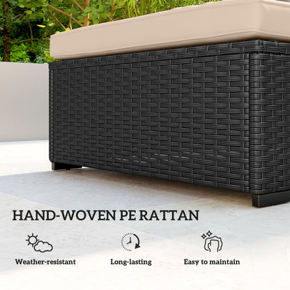 Outsunny Rattan Sun Lounger with 5-Level Reclining Back Side Tray and Cushion, Black