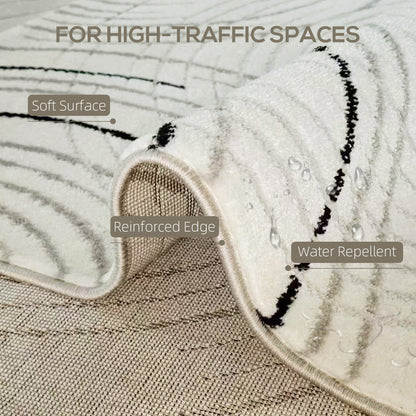 HOMCOM Modern Area Rug, Swirl Pattern Machine Washable Rug, Allergy-Friendly Floor Carpet for Living Room, Bedroom, Dining Room, Home Office, 230 x 160 cm, Cream White