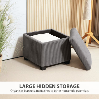 HOMCOM Storage Ottoman Bench, Corduroy Footstool with Removable Lid and Legs, 40cm Storage Chest Box for Living Room, Bedroom, Hallway, Grey