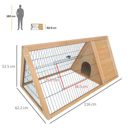 PawHut Wooden Rabbit Cage Small Animal Hutch w/ Outside Area - Yellow