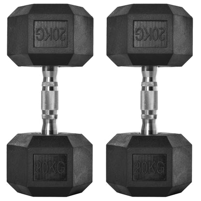 2x20kg Rubber Hex Dumbbell Portable Hand Weights Dumbbell Home Gym Workout Fitness Hand Dumbbell