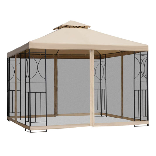 Outsunny 3(m) x 3(m) Garden Gazebo, Double Roof Outdoor Gazebo Canopy Shelter with Netting, Solid Steel Frame for Garden, Lawn, Backyard and Deck