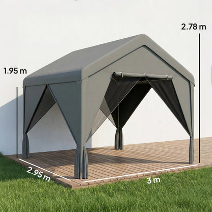 Outsunny 3 x 3 m Patio Gazebo with Netting & Curtains, Outdoor Canopy Shelter with Galvanised Steel Frame, Dark Grey