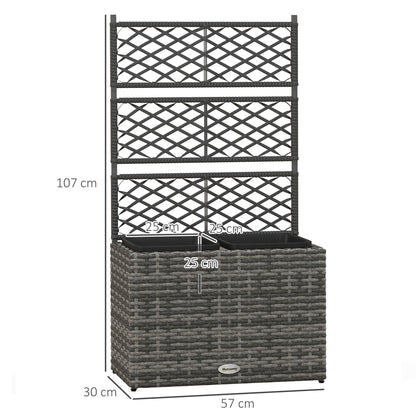 22L Garden PE Rattan Planter With Trellis Free Standing Flower Raised Bed With Two Plant Boxes Garden Planter For Climbing Plants - Mixed Grey