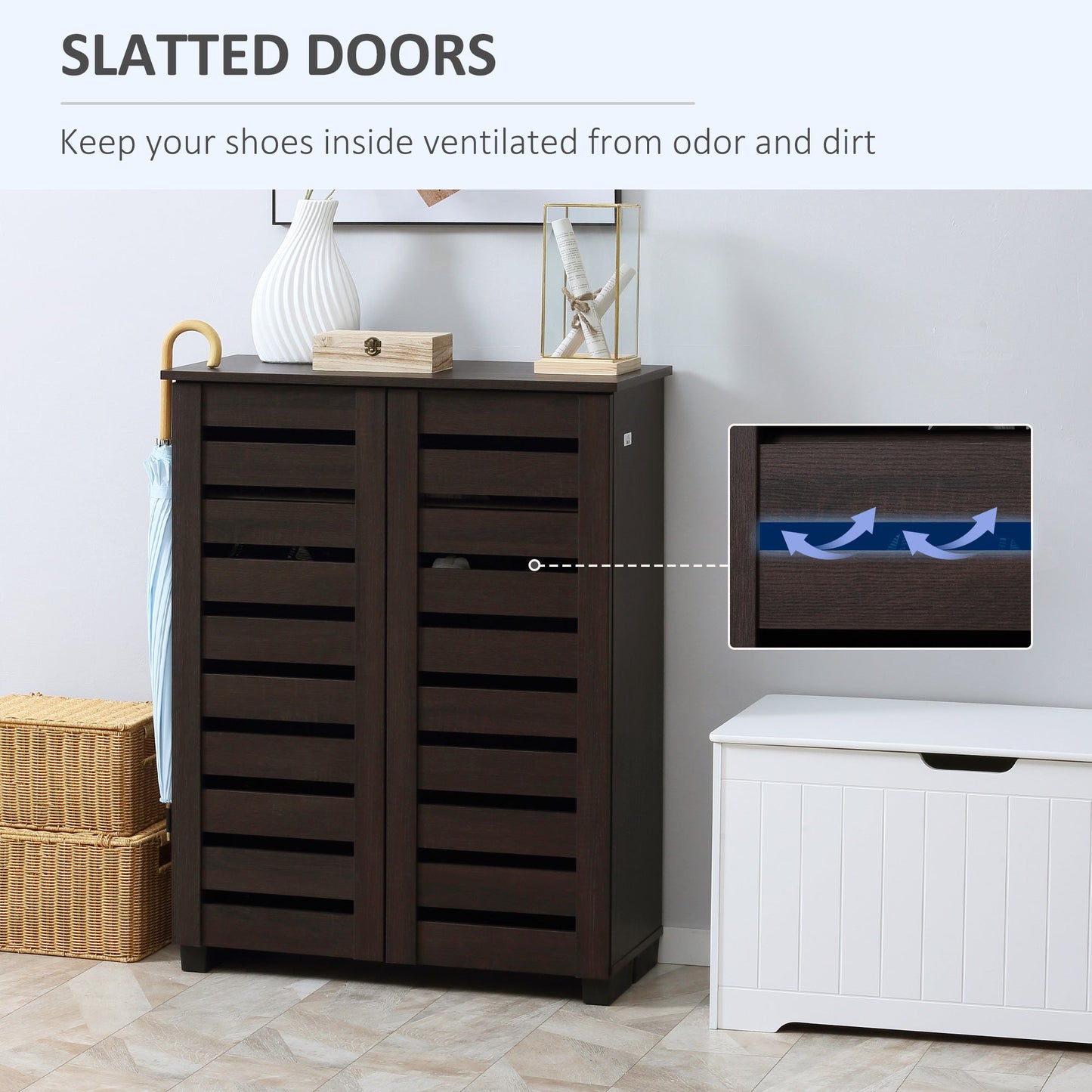 HOMCOM 15 Shoe Storage Cabinet - Wood-Effect