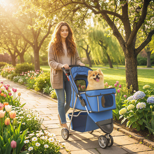 PawHut 3 Wheel Pet Stroller for Small and Miniature Dogs, Blue
