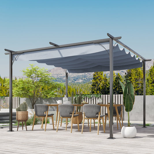 Outsunny 3.5MX 3.5M Metalowa pergola, markiza, altana, rozkładany baldachim, zewnętrzny ogród, osłona przeciwsłoneczna, namiot, impreza, grill, szary