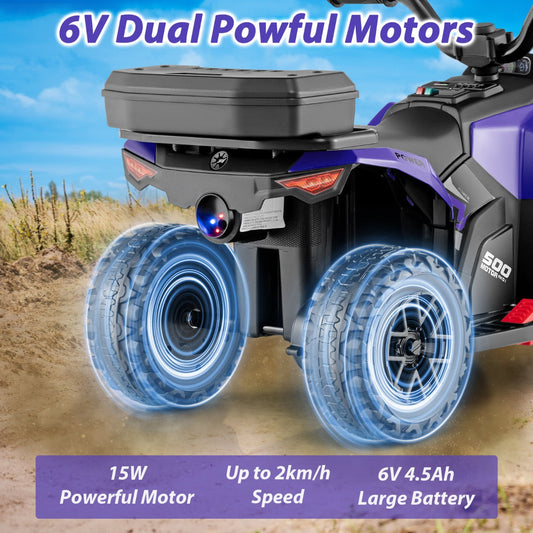 6V Kids Electric Quad Bike with Spray Function and Storage Box-Purple
