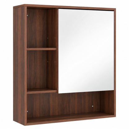 HOMCOM Bathroom Mirror Cabinet, Wall-Mounted Bathroom Cabinet with Mirror Door, Adjustable Shelves, Walnut Brown