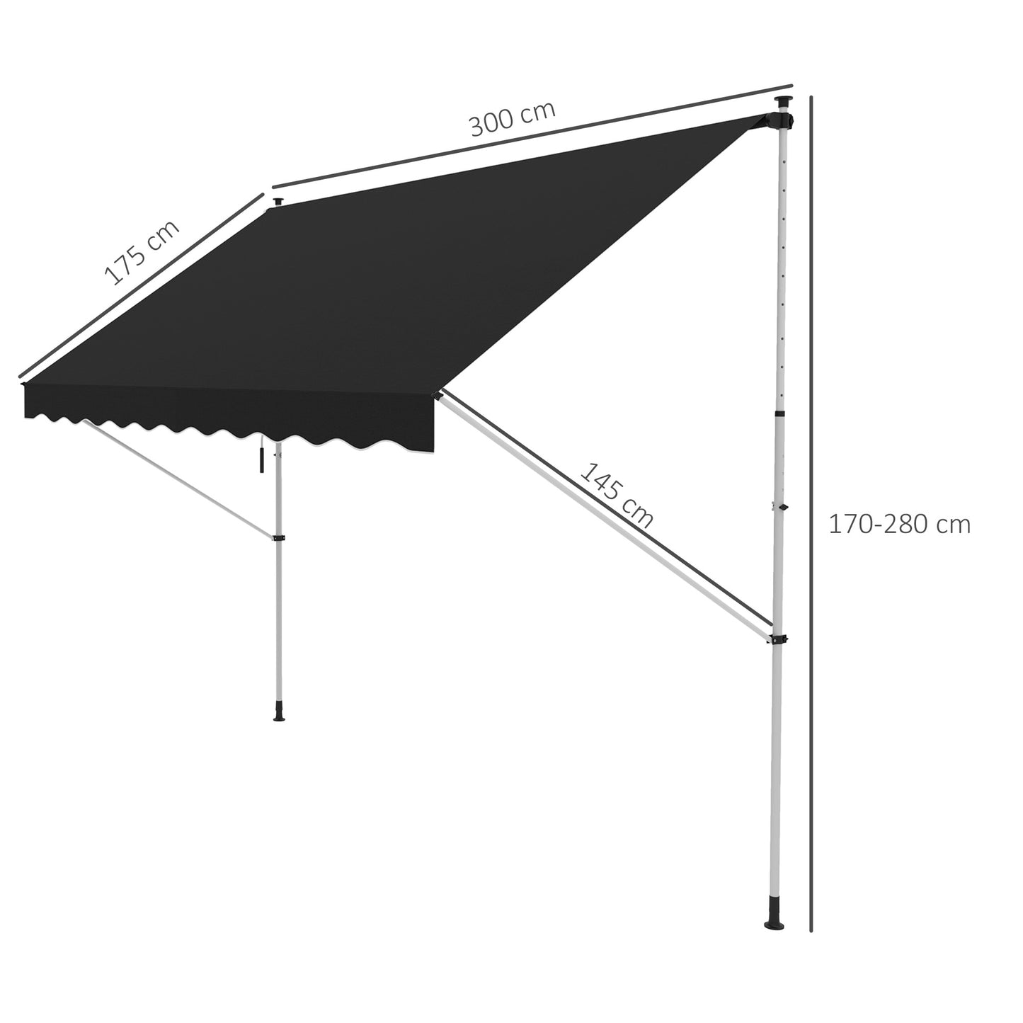 Outsunny 3x1,5m Regulowana markiza zewnętrzna z aluminiową ramą Czarna