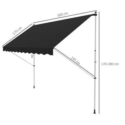 Outsunny 3x1,5m Regulowana markiza zewnętrzna z aluminiową ramą Czarna