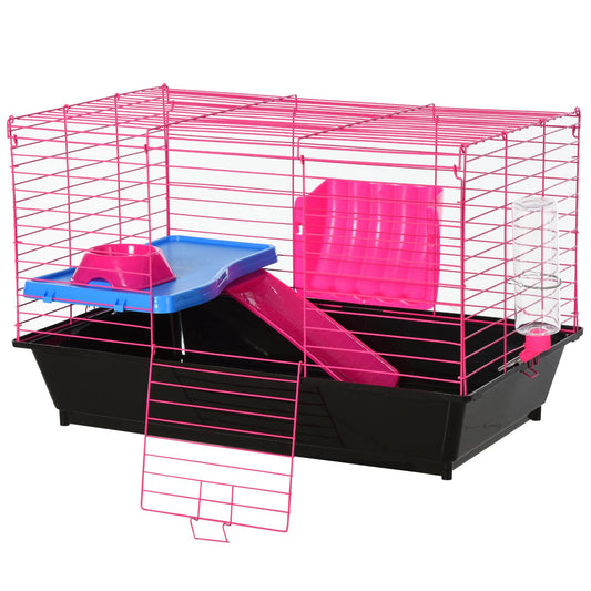 PawHut Dwarf Hamster Metalowa klatka dla świnek morskich z tunelami Różowa