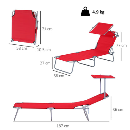 Outsunny Folding Sun Lounger, Lounge Chairs Reclining Sleeping Bed with Adjustable Sun Shade Awning for Beach, Patio