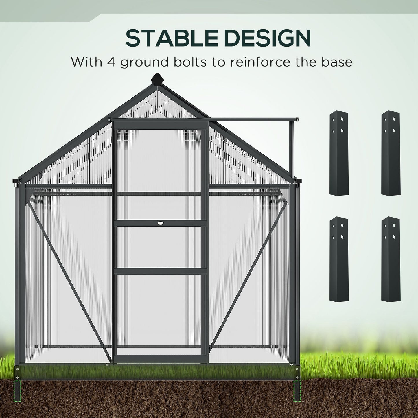 Outsunny 6 x 4ft Polycarbonate Greenhouse, Large Walk-In Green House with Slide Door and Window, Garden Plants Grow House with Aluminium Frame and Foundation, Grey