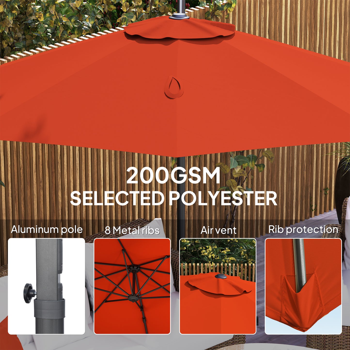 Outsunny Five-Position Overhanging Parasol - Orange