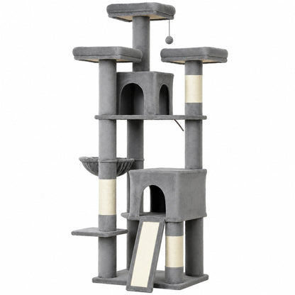 PawHut 184cm Large Cat Tree for Indoor Cats, Multi-Level Tall Kitty Tower with 3 Scratching Posts, 2 Condos, 3 Padded Beds