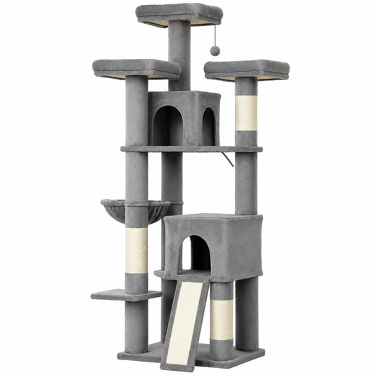 PawHut 184cm Large Cat Tree for Indoor Cats, Multi-Level Tall Kitty Tower with 3 Scratching Posts, 2 Condos, 3 Padded Beds