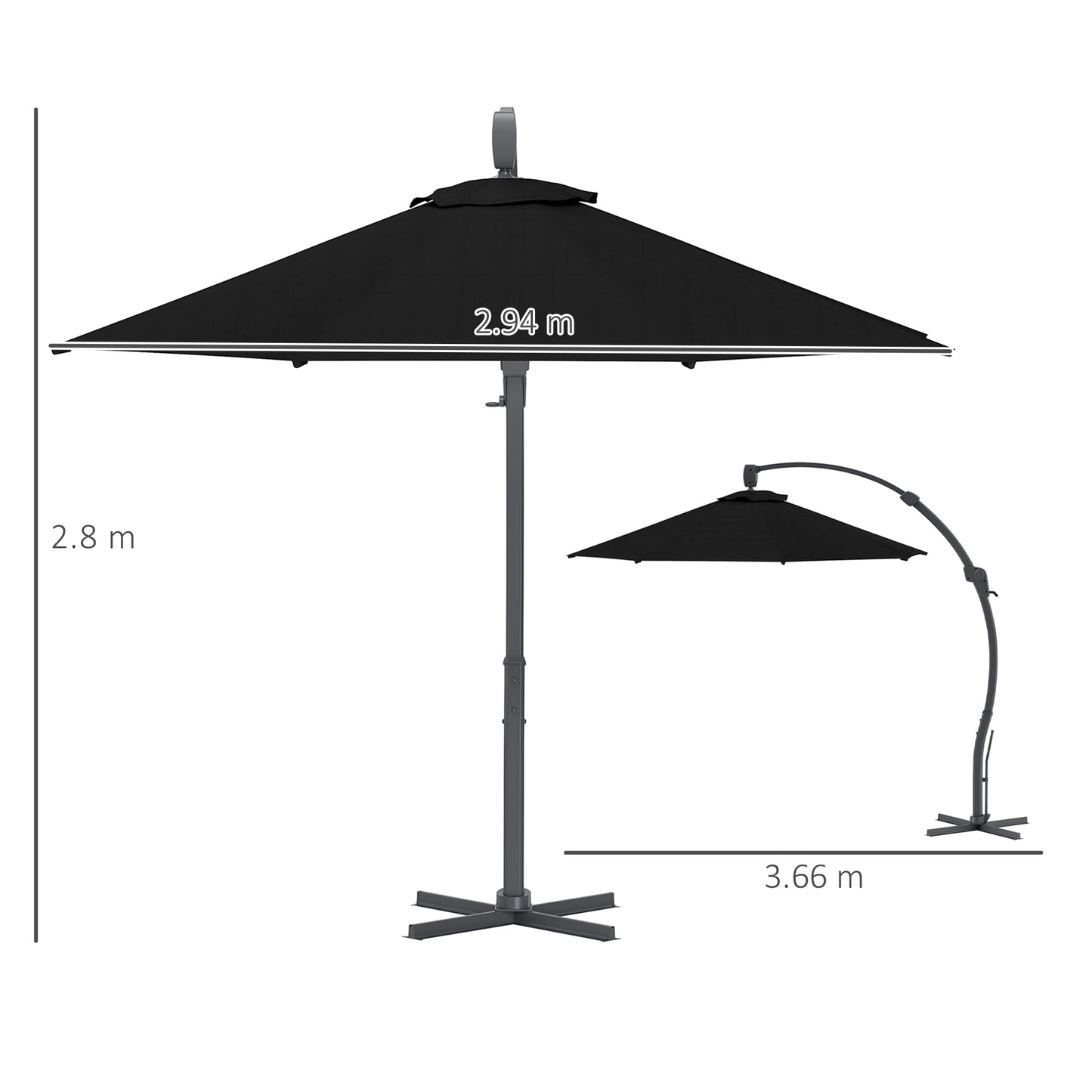 Outsunny 3(m) Parasol ogrodowy z wysięgnikiem, okrągły parasol z korbką, podstawą krzyżową, aluminiową ramą i obrotem 360√Ç¬∞, parasol tarasowy typu banan do ochrony przed słońcem na zewnątrz, czarny