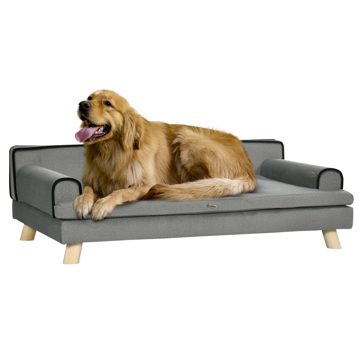 PawHut Dog Sofa, with Wooden Legs, Water-Resistant Fabric, for Medium & Large Dogs - Grey