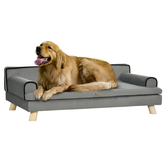 PawHut Dog Sofa, with Wooden Legs, Water-Resistant Fabric, for Medium & Large Dogs - Grey