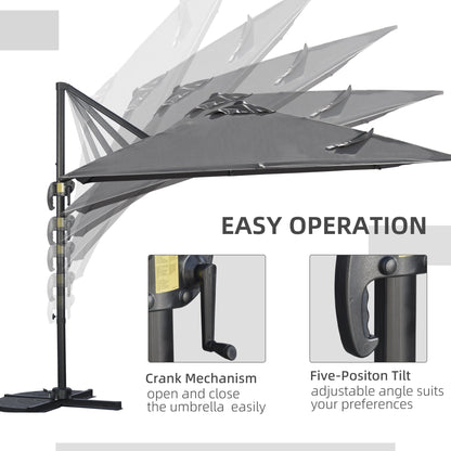 Outsunny 2.7 x 2.7 m Cantilever Parasol, Square Overhanging Umbrella with Cross Base, Crank Handle, Tilt, 360 Rotation and Aluminium Frame, Dark Grey